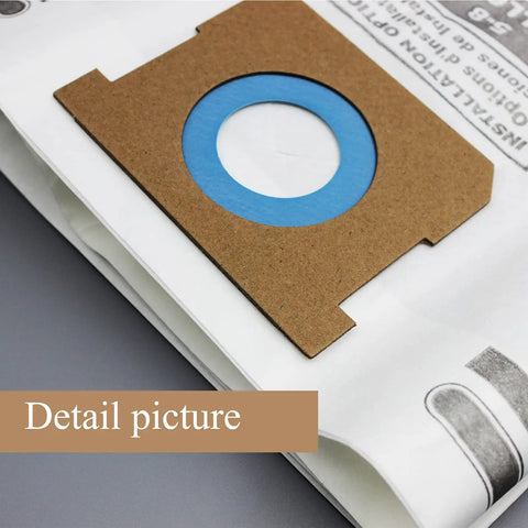 Close-up of Three Pack Five To Eight Gallon Vacuum Filter Bags Type E And Type H for Wet Dry Vacuums, showing blue ring on filter bag.