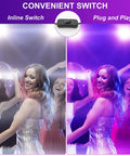 People dancing at a glow party with 30W LED Black Light Flood Lights for glow parties, showing UV purple glow effect on clothing.