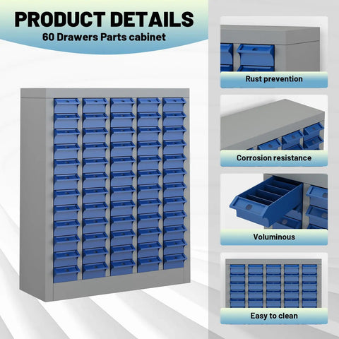 60 Drawer Tool Storage Cabinet With ABS Drawers Bolt Nut Organizer Parts Box And Hardware Shelving Unit For Garage And Workshop