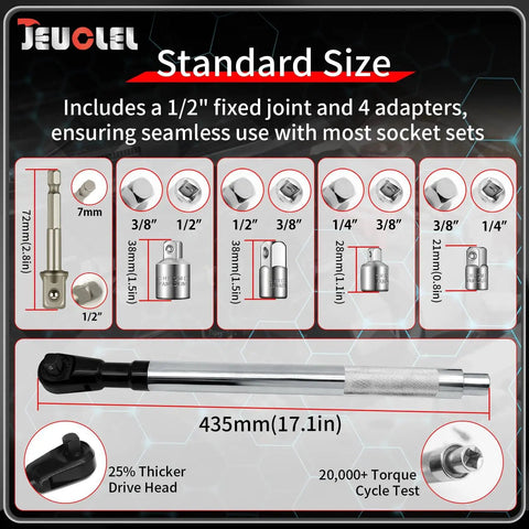 Offset Drill Extension Wrench With Four Socket Adapters And Half Inch Fixed Joint, Impact Wrench Extender For Tight Spaces