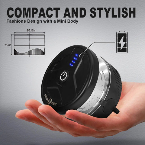 Hand holding a compact USB-C Wireless Beacon Light With 32 LED Strobe, Magnetic Mount, Rechargeable Amber Emergency Safety Light.