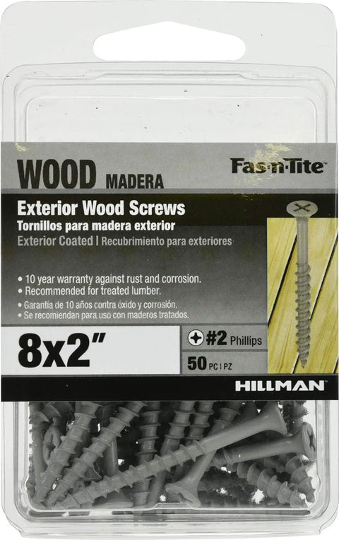 50 Count Exterior Deck Screws Size 8 by 2 Inches With Phillips Drive Gray Ceramic Coated Rust Resistant Fasteners Package