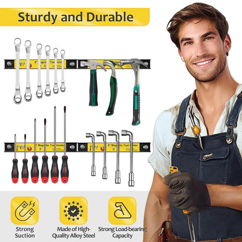 8 Inch Magnetic Tool Holder Strips Set Of 4 Heavy Duty Magnetic Bars For Garage Wall Organization With Screws Ideal For Keeping Tools Screwdrivers And Wrenches Within Reach On Your Workbench