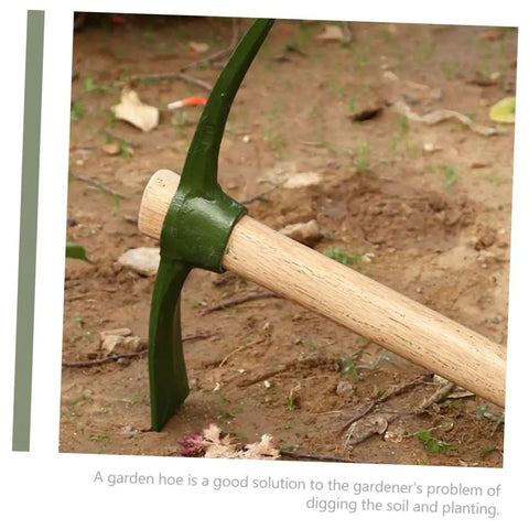 Steel Garden Hoe Handle Multifunctional Pickaxe for Gardening Digging and Root Removal with Sturdy Wood Handle in soil