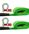 Lift Sling Straps 2 Inch By 6.5 Foot Web Sling Set With D Ring Shackles, Heavy Duty, green straps with D-ring shackles, 2 pack