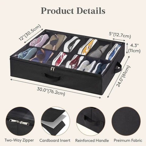 Under Bed Shoe Storage Organizer Two Pack With Clear Viewing Window Low Profile Fabric Closet Bin For Sneakers And Everyday Kicks Foldable Design Sturdy Handles Small Space Saver Fix