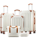 YOETEY 5-piece hardside luggage set with wheels, white with brown trim