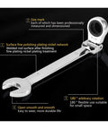 Ratchet Spanner Set With Socket Tool Kit, 5 7 12 Piece Hand Tools For Cars, Easy Grip, Compact For Tight Spaces, Rust Resistant Finish shown in close-up.
