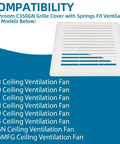Front view of C350GN grille compatible with 663, 670, 671, 688, 689, 695, 696N, 696MFG ventilation fans with springs.