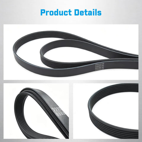 Top Tier EPDM Serpentine Drive Belt Compatible With Chevy Silverado, Suburban, Tahoe, GMC Sierra, Yukon, Savana And Cadillac Escalade 4.8L 5.3L 6.0L V8 Replaces GM OE 12637204 showing multi-ribbed design.