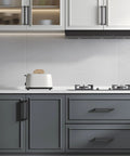 10 Pack 5 Inch Black Cabinet Handles Matte Black Drawer Pulls Stainless Steel 128mm Square Bar Modern Cabinet Hardware installed on modern kitchen cabinets