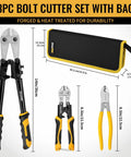 Three Piece Bolt Cutter Set With 14 Inch Heavy Duty Bolt Cutter, 8 Inch Mini Bolt Cutter, and Cable Cutter in Bag for Metal Cutting