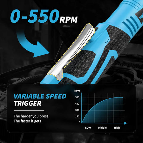 Cordless 16.8V 3/8 Inch Drive Ratchet Wrench Set With 550 RPM Variable Speed showing variable speed trigger