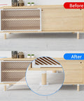 Premium Clear Furniture Leveler Pads 8 Pack Non Slip Rubber Wedges For Uneven Floors under furniture legs, showing before and after use.