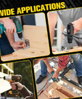 Wide applications of Yellow 14 By 4 Inch Structural Wood Screws being used in various outdoor and thick lumber projects.