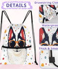 Cool Dog With Sunglasses Drawstring Bag For Men And Women, Lightweight Gym Sackpack, shows front design with drawstring closure