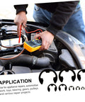 Person using a meter in a car engine bay next to external retaining snap ring kit with 328 pieces steel assortment 1.5mm to 22mm