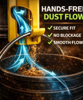 Dual Port Dust Collection Adapter For Table Saws 2.5 Inch, 62 To 66mm Universal Fit showing hands-free dust flow into a bucket.
