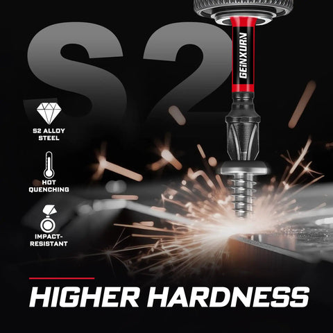 52 Piece Magnetic Phillips Screwdriver Bit Set for Impact Drivers With PH1 PH2 PH3 1 Inch 2 Inch 3 Inch and 6 Inch Bits Color Coded Base Includes 1 Piece Impact Bit Holder S2 Steel Cross Driver Bits Durable Magnetized Set showcasing S2 alloy steel and impact resistance