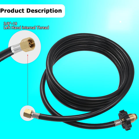 12 Foot Propane Torch Hose With G3/8-19 Left Hand Thread Heavy Duty Weed Burner Flame Hose Replacement, O Ring Included