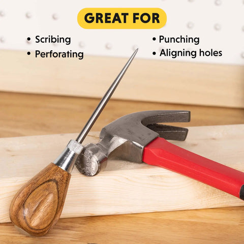 Handy Scratch Awl With Hardwood Handle For Scribing Layout Work And Piercing Wood Alloy Steel Blade Rust Resistant Carpenter Tool