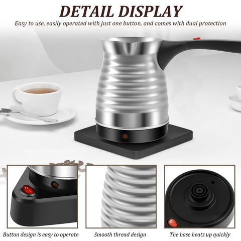 Turkish Coffee Maker 500ml Electric Pot With Foldable Handle Fast Boil Kettle For Tea And Hot Drinks 5 To 6 Cups Stainless