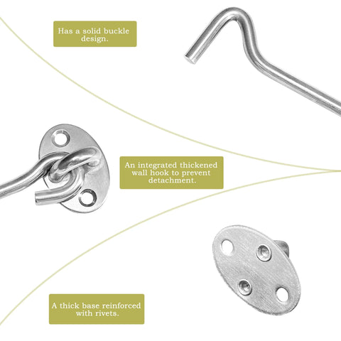 Quacc 4-inch stainless steel hook-and-eye latch with mounting plate and screws