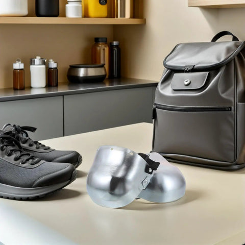Built Different Steel Toe Caps For Work Boots That Lock Down Your Toes On The Daily Heavy Duty Overshoe Cover for men and women on table.