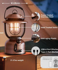 Rechargeable Vintage LED Camping Lantern With 15000mAh Battery, 1000 Lumen Output, Stepless Dimming, IPX4 Waterproof features
