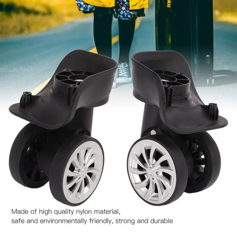 Rotatable Luggage Wheel Casters For Suitcases, Durable Nylon Replacement Parts, shown in pair, ready for repair and upgrade.