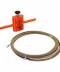 Asixxsix Automatic Drill Powered Wire Puller And Cable Rope Feeder with forty-nine point two foot steel line adapter and orange puller.