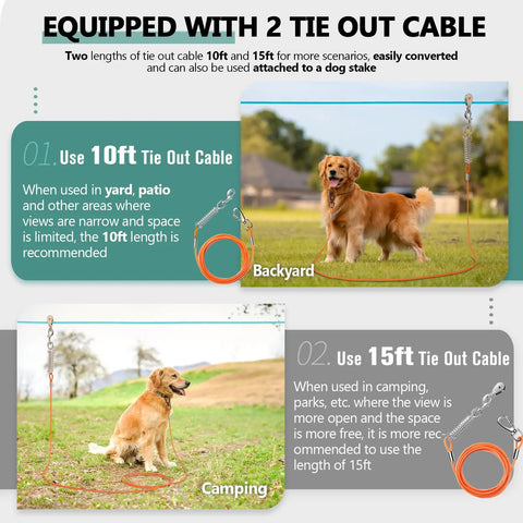 Heavy Duty Dog Runner Trolley System With 100 Ft Zip Line, Dual 10 Ft And 15 Ft Tie Outs For Large Dogs Up To 250 Lbs, Chew Proof