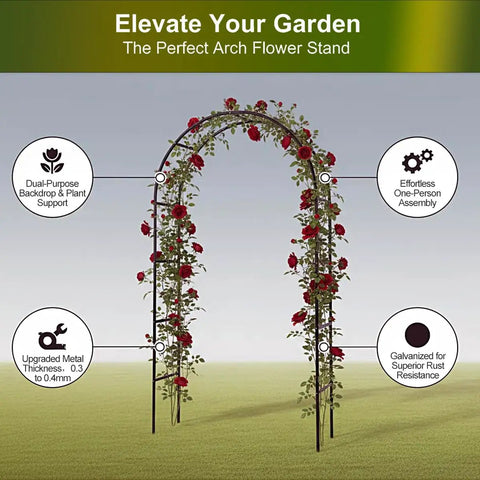 Heavy Duty Galvanized Steel Garden Arch Arbor 7.6 Ft Tall 4.6 Ft Wide Dope Rust Resistant Trellis For Climbing Vines Roses And All Year Outdoor Decor