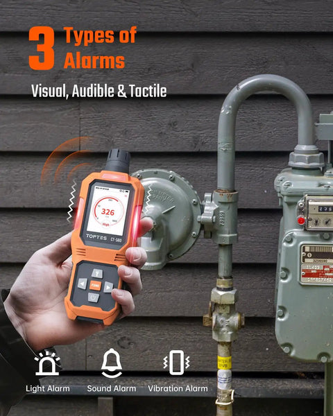 Must-Have Portable Carbon Monoxide Detector with Rechargeable Battery, Vibration Alerts, in use near gas pipe