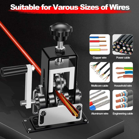 Manual Wire Stripping Machine For Scrap Copper And DIY Projects, drill powered, hand crank dual drive, shown stripping red wire