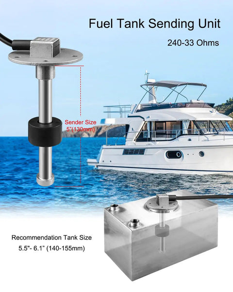 Beefy Five Inch 240-33 Ohms Fuel Level Sending Unit For Marine Boats Trucks And Cars, Precise 10mm Tank Sender With 130mm Core, Fits 5.5 To 6.1 Inch Tanks, Durable Fuel Gauge Sensor For Easy Fuel Monitoring on marine boat tank