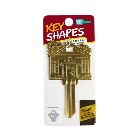 Brass House Key With ADA Friendly Large Head For Easy Grip, Engraved Home Design, Germ Resistant Brass, Durable Build.