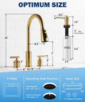 WOWOW 2 Handle Kitchen Faucet 4 Hole with Sprayer and Soap Dispenser dimensions and specifications diagram