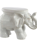 White Elephant Ceramic Garden Stool 14.25 Inch Glazed Elephant Seat For Indoor Outdoor Use Weather Resistant Patio Side Table And Plant Stand Boho Chic Antique White Finish