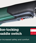 Close-up of non-locking paddle switch on 6-Inch Angle Grinder 10,000 RPM 12 Amp Non-Locking Paddle Switch German Engineered