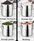 Heavy Duty 304 Stainless Steel Food Dispenser Airtight Kitchen Canister For Bulk Rice Flour And Coffee Beans Airtight Lock, four canisters with different contents.