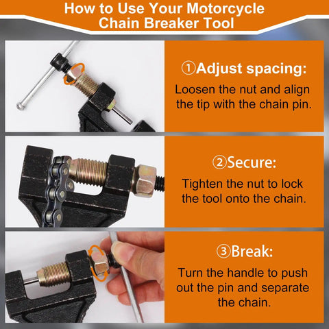 How to use the Beefy Motorcycle Chain Breaker Tool For 420 428 520 525 528 530 Roller Chains step-by-step.