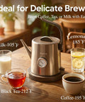Gooseneck Electric Kettle With Thermometer, 1 Liter, 304 Stainless Steel, Auto Shut Off, 1200W For Barista-Grade Pour Over Coffee And Tea