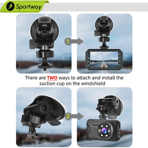 Diagram showing two installation methods for S30 Dash Cam Suction Mount With Ten Joints For Most Dash Cameras Including Rexing Z Edge Old Shark