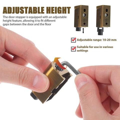 Heavy Duty Zinc Alloy Door Stop With Adjustable 10 to 20mm Range being adjusted by hand with Allen key