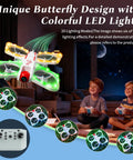Kid Friendly Mini Drone With 720P Camera For Beginners And Teens, colorful LED lights, flying above kids indoors.