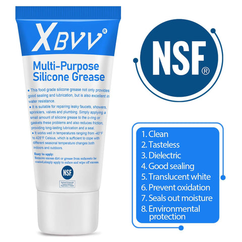 XBVV multi-purpose silicone grease tube with NSF certification and usage benefits list