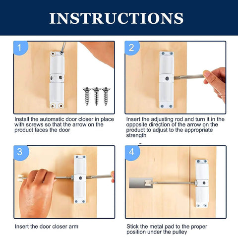 Installation instructions for Automatic Door Closer, Zinc Alloy Safety Spring Door Closer Adjustable 30 kg Closing Door Hinge (White).