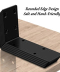 Heavy Duty Floating Shelf Brackets In Black For Wood Shelves Hidden L Brackets with rounded edge design shown on wood