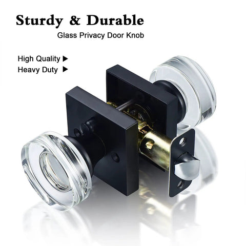 Matte Black Glass Privacy Door Knob With Lock For Bathroom And Bedroom Vintage Crystal Interior Handle Kit